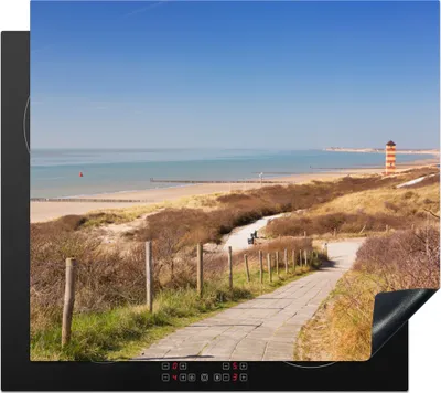 Produktbild von KitchenYeah© Herdabdeckplatte Strand - Meer - Leuchtturm - Niederlande , 59x51cm, Küche Deko, Glaskeramikkochfeld Herdabdeckung, Abdeckplatte fùr Kochfeld