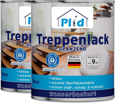 Produktbild von Plid® Treppenlack 1,5L Farblos Glänzend für ca. 18 m² – Treppensiegel & Klarlack für Holztreppen, Parkett & stark beanspruchte Flächen
