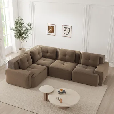 Produktbild von Modulares rahmenloses Cordsofa für Wohnzimmer & Büro, bequemes Tiefsitz-Polstersofa, rutschfest & ohne Montage