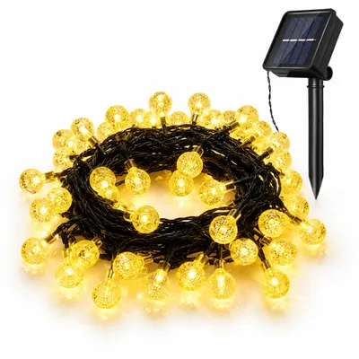 Produktbild von Solar Lichterkette Outdoor 9.5m 50 LEDs, Kristallkugeln, 8 Modi, Warmweiß, Auto On/Off, für Garten/Terrasse/Balkon/Weihnachten/Party Deko