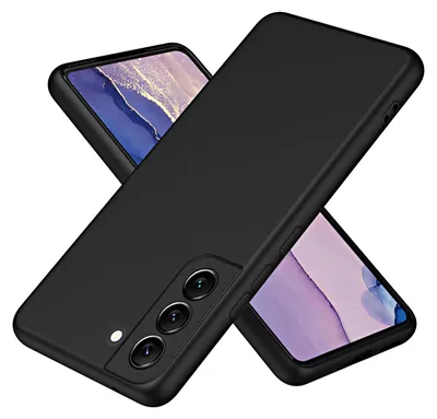Two black smartphone cases are shown, one on top of the other, with their screens facing upwards.