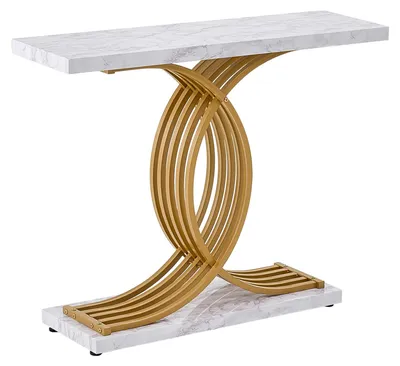 Produktbild von schmaler Konsolentisch Eingangstisch (100 cm Länge / 49,9 kg belastbar), 3-stufiger Flurtisch Beistelltisch Sofatisch mit Metallrahmen