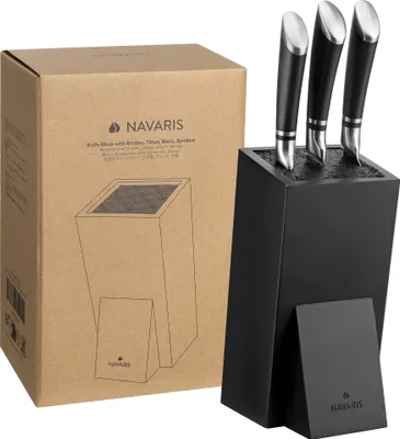 Produktbild von Navaris Messerblock aus Bambus mit Borsteneinsatz - Messer Block unbestückt - Halterung universal für Küchenmesser Kochmesser Kochbesteck - Halter