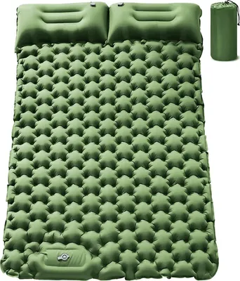 Obrázek produktu pro Camping Mat 2 Person Inflatable Mat, Foot Press Inflatable Waterproof Foldable Sleeping Mat with Pillow for Camping, Picnic, Trekking, and Travel,Green