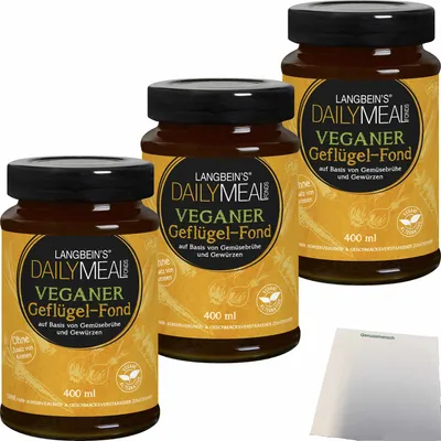 Produktbild von Langbeins DailyMeal Veganer Geflügel-Fond 3er Pack (3x400ml Glas) + usy Block