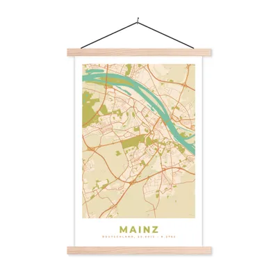 Produktbild von MuchoWow® Textilposter Karte - Mainz - Karte - Vintage - Stadtplan 40x60 cm mit holzfarbenen Rahmen - Poster