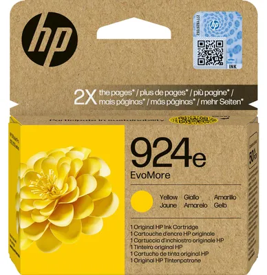 Zdjęcie produktu dla HP Oryginalny żółty tusz 924e EvoMore, Wysoka (XL) wydajność, Żółty, 1 szt., 800 stron(y), Jednopak