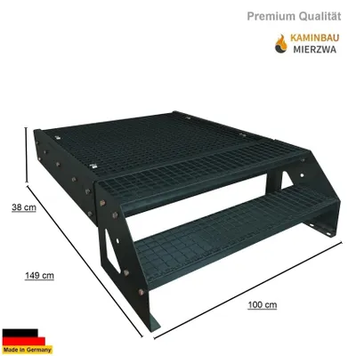 Produktbild von Podesttreppe Stahltreppe 2 Stufen Freistehend Höhe 38cm inklusive Podest 100x100cm ohne Geländer Anthrazit Ausrichtung Treppe Vorne/Front Aussentreppe