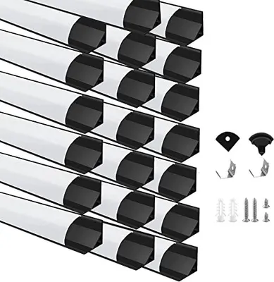 Produktbild von LED -Aluminiumprofil 20 x 1 m, V -Form Schwarz, Streifenlicht Diffusor Milchabdeckung, Endkappen Montagehalterung, Profilstreifen (20 m Form)