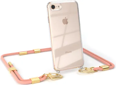 Produktbild von EAZY CASE Handykette für Apple iPhone SE 2020/2022, iPhone 7 / 8, Transparente Silikonhülle mit Band, Clear Case, abnehmbar in  Rosa