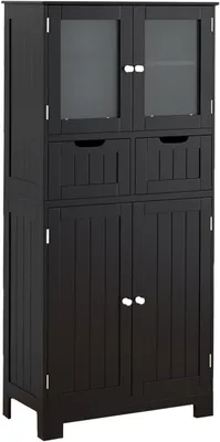 Productafbeelding van Badkamerkast met laden - Opbergkast - Orde Scheppen - Verstelbare legplanken - 60 x 30 x 128 cm - Zwart