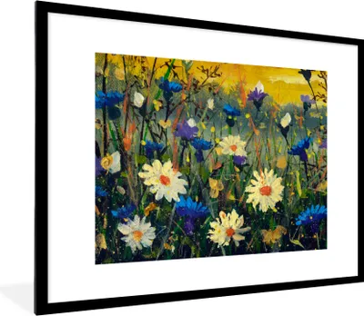 Produktbild von MuchoWow® Gerahmtes Poster Malerei - Ölfarbe - Natur - Blumen 80x60 cm - Poster mit Schwarzem Bilderrahmen Wandposter Rahmen Foto Bilder - Schlafzimmer-Dekorationen - Fotoposter