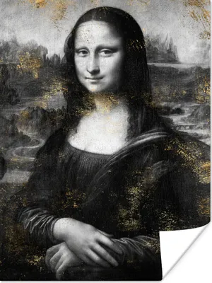 Produktbild von MuchoWow® Poster Mona Lisa - Leonardo da Vinci - Gold 90x120 cm - Wohnzimmer