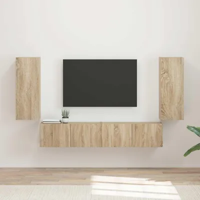 Zdjęcie produktu dla Maison Exclusive - Zestaw półek ściennych pod telewizor, 4 sztuki, płyta wiórowa, imitacja dębu Sonoma