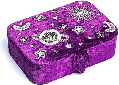 Produktbild von Schmuck-/Tarot-Box Samtviolett mit Galaxie – 11 x 15,5 x 5 cm
