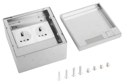 Obrázek produktu pro Podlahová zásuvka, 16 A, 4000 W, 2 zásuvky, nerezová ocel, polykarbonát, nehořlavá, vodotěsná, vestavná zásuvka pro domácnost, hotel, školu, kancelář