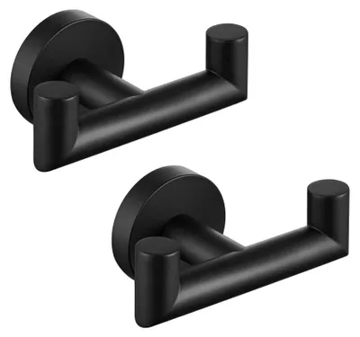 Image de Double crochet en acier inoxydable (noir mat) : pour fixation murale, idéal pour la salle de bain (serviettes) et la cuisine – porte-manteau