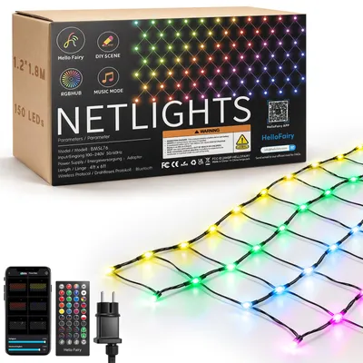 Image de Guirlande lumineuse intelligente pour buissons, dimensions 1,2 x 1,8 m, avec 150 LED, 30+ modes, RGBIC, minuterie, télécommande, synchronisation musicale. Idéale pour les décorations de Noël