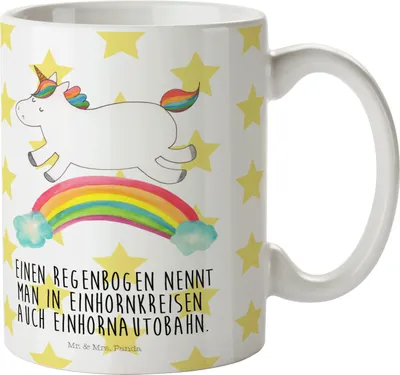 Produktbild von Mr. & Mrs. Panda Trinklernbecher Einhorn Regenbogen - Weiß - Geschenk, Erwachsenwerden, Mehrwegbecher, Plastikbecher, Camping Tasse, Unicorn, Pott, Kindertasse, Glitzer