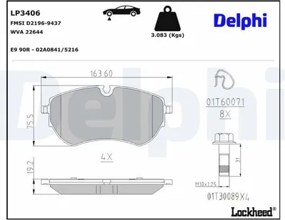 Produktbild von DELPHI Bremsbeläge Satz Vorne Bremsklötze für VW Amarok Pickup (2HA, 2HB, S1B, S6B, S7A, S7B) LP3406