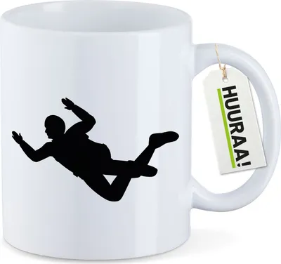 Produktbild von Huuraa Kaffeetasse Skydiving Silhouette 330ml Weiß Keramik Kaffeebecher Geschenkidee