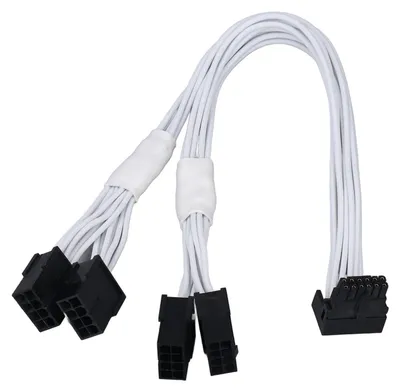 Zdjęcie produktu dla Przedłużacz PCIe 5.0 12-pinowy 4P do 4 x 8-pinowy, zagięty, do kart graficznych 3090 Ti, 4090 i 4080 z zasilaniem 12VHPWR