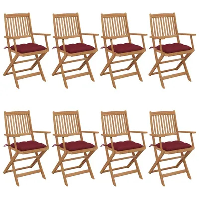 Image de Chaises de jardin pliantes 8 pcs. avec coussins en bois massif d'acacia