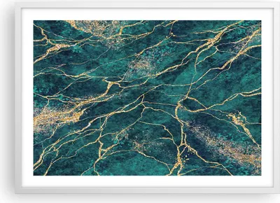 Produktbild von Gerahmtes Poster - Weißer Rahmen - Abstraktion Gold Türkis - 70x50 cm - Wand Bild - Wanddeko - Wandbilder - Kunstposter - Wandposter - Bilderrahmen - Bilder - Kunstdruck - P2WAA70x50-4564
