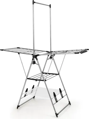 Zdjęcie produktu dla COSTWAY Wieszak do suszenia ubrań w stylu Gullwing, aluminiowy wieszak z 6-stopniową regulacją wysokości, wysoki wieszak na ubrania, boczne klipsy, składany wieszak do suszenia ubrań, ręczników, butów, skarpetek