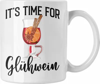 Produktbild von Trendation - Glühwein Tasse Lustig Spruch Glühweinbecher mit Henkel Doppelwandig Glühweintassen Gläser Weihnachtsmarkt Becher Tassen Geschenk - It Time For Glühwien (Weiß)
