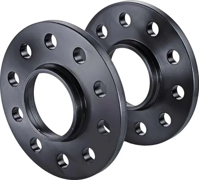 Two black wheel spacers are shown against a white background.