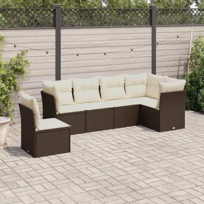 Image de vidaXL Ensemble de salon de jardin 6 pièces avec coussins Marron Poly Rattan
