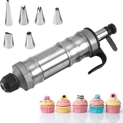 Produktbild von Kuchen-Spritzgerät Edelstahl 6 Düsen für Cupcakes Dekorieren Backen DIY