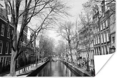 Produktbild von MuchoWow® Poster Achterburgwal Amsterdam - Schwarz und Weiß 180x120 cm - Fotoplakat