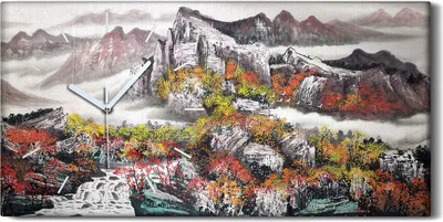Produktbild von Wanduhr Bürouhr Leinwand Bild 60x30 Foto Bild Malerei Berg Landschaft Baum - weiße Hände
