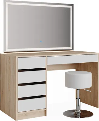 Produktbild von Schminktisch Vicco Sherry Weiß/Sonoma 120 cm mit LED-Spiegel und Hocker, Model 36921