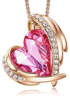 Immagine prodotto di Collana da donna, placcata in oro rosa, con ciondolo a cuore e cristalli rosa, confezione regalo