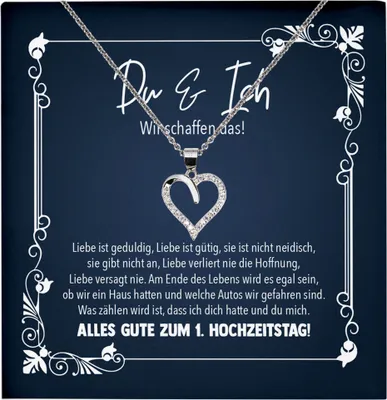 Produktbild von 22Feels Echt Silber Halskette - Du und Ich Erster Hochzeitstag Geschenk für Ehefrau Schmuck Set Frauen Romantisch - Herz Anhänger, Karte