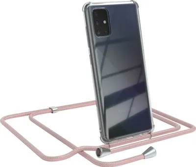 Produktbild von EAZY CASE Handykette kompatibel mit Samsung Galaxy A71, Handyhülle mit Umhängeband, Handykordel, Schutzhülle Clear, Band in Rosa