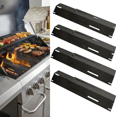 Produktbild von Gasgrill Hitzeschild / Brennerabdeckung, 4-teiliges Set, emaillierter Stahl 1,2 mm, verstellbar, schützt Brenner, gleichmäßige Hitzeverteilung