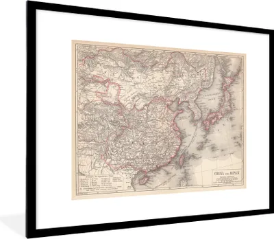 Produktbild von MuchoWow® MuchoWow® Gerahmtes Poster Karte - Jahrgang - Japan 80x60 cm - Poster mit zchwarzem Bilderrahmen - Schlafzimmer-Dekorationen - Fotoposter