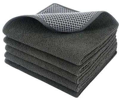 Produktbild von Mikrofaser Geschirrtücher mit Poly-Schrubbseite 30,5 x 30,5 cm 5er-Pack Dunkelgrau