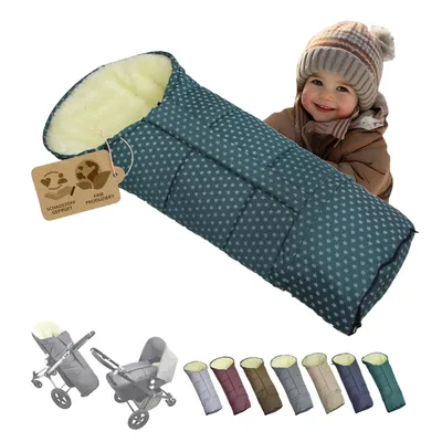 Produktbild von BAMBINIWELT Winterfusssack in Mumienform für Kinderwagen, Jogger, Buggy oder Schlitten, aus Wolle, Größe anpassbar, MUMIE STERNE OLIVE