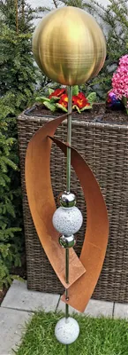 Produktbild von Skulptur Deimos gold matt gebürstet 145 cm Edelstahl & Cortenstahl Beetstecker Gartenstecker Rosenkugel