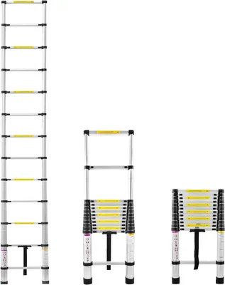 Productafbeelding van Telescopische Ladder - Uitschuifbare Ladder - Klus Klussen - Lichtgewicht Aluminium - 380cm Hoog - Zilver