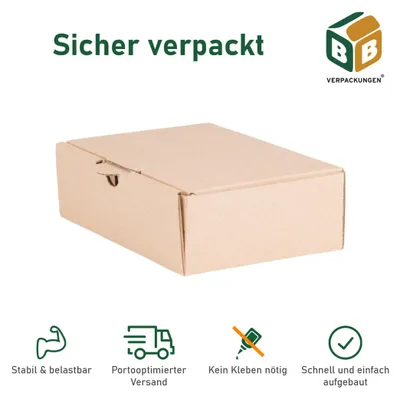 Produktbild von 200 x Maxibriefkarton (160 x 110 x 50 mm) DIN A6 stabiler Versandkarton Faltschachtel Versandschachtel Wellpappe BB-Verpackungen