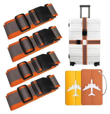 Image de 4 sangles de bagages avec 2 étiquettes de bagages, robustes, idéales pour les voyages