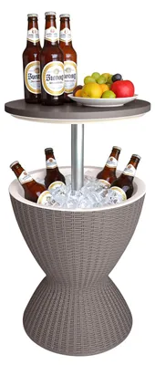 Immagine prodotto di Tavolino Relaxdays con funzione refrigerante, 30 L, Cool Bar, A x Ø: 57x48,5 cm, regolabile in altezza, rattan, tavolino alto, beige