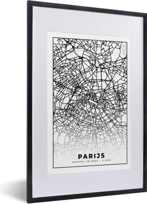 Produktbild von MuchoWow® Gerahmtes Poster Paris - Stadtplan - Schwarz und weiß - Karte 40x60 cm - Poster mit Schwarzem Bilderrahmen Wandposter Rahmen Foto Bilder - Poster in Rahmen