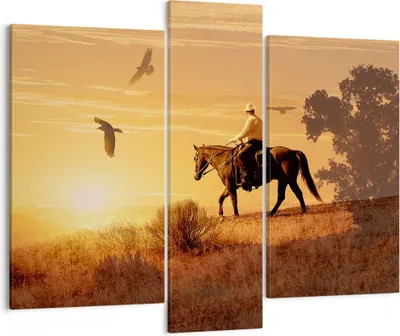 Produktbild von Bild auf Leinwand - Leinwandbild - Pferd Cowboy Bauernhof Reiten - 95x80cm - Wand Bild - Wanddeko - Leinwanddruck - Bilder - Kunstdruck - Wanddekoration - Leinwand bilder - Wandkunst - CB95x80-2955
